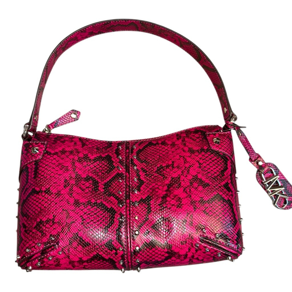 Michael Kors Handbags - Michael Kors Astor Re-Edition Leather Pouch Bag Faux Snakeskin Deep Fuchsia Pink